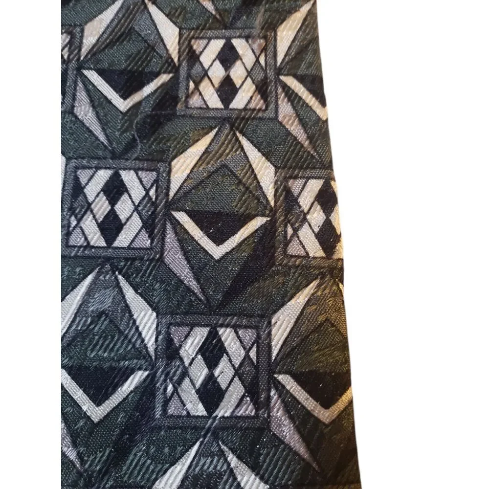 Zylos George Machado. Mens Tie Necktie Designer Black Green White Geometric Work